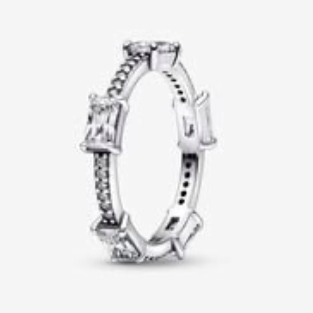 Pandora Silver Rectangular Bars Sparkling Pav Rin… - image 4